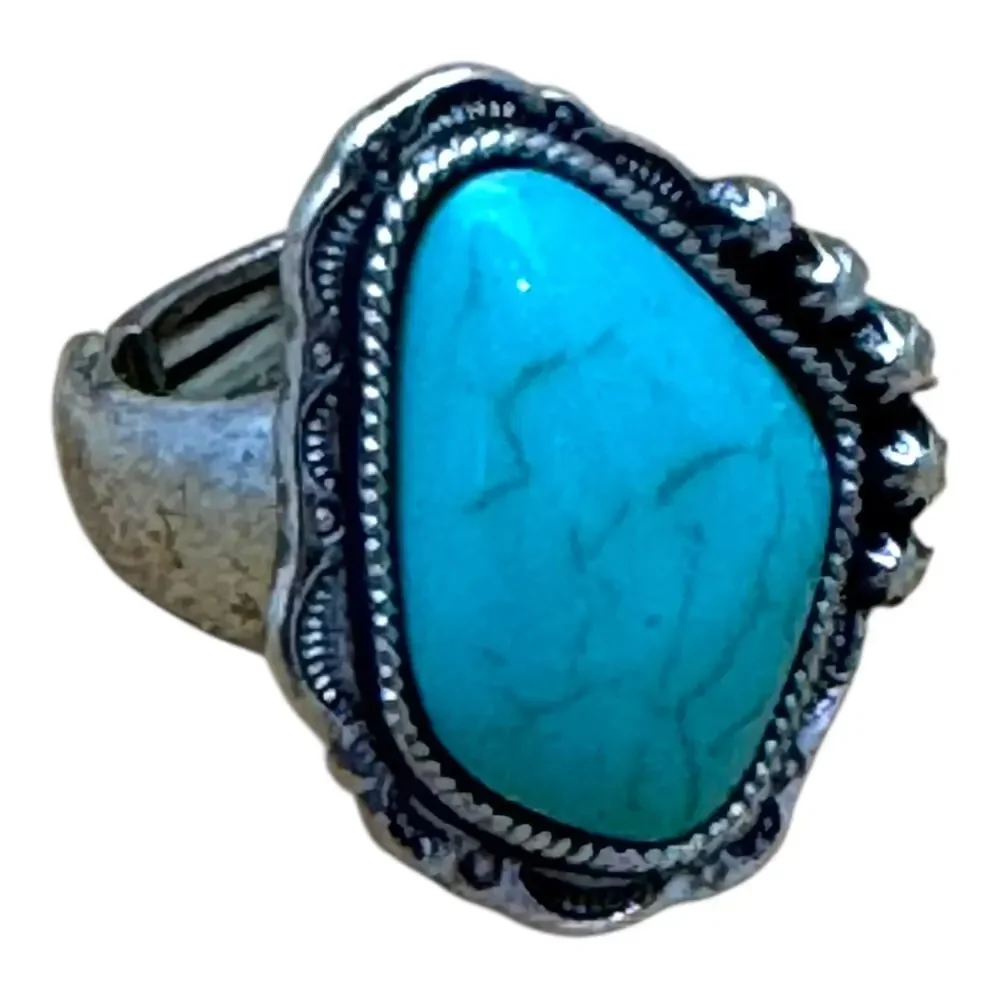 Turquoise Stone Stretch Ring Silver
